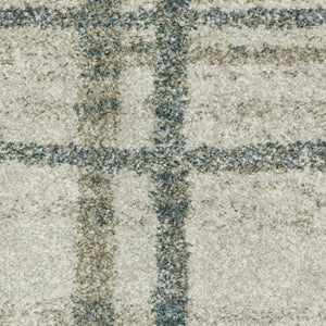HomeRoots 8' Beige and Blue Geometric Distressed Runner Rug for Modern Spaces – Durable, Stylish, Easy Care 5' X 8' 508145
