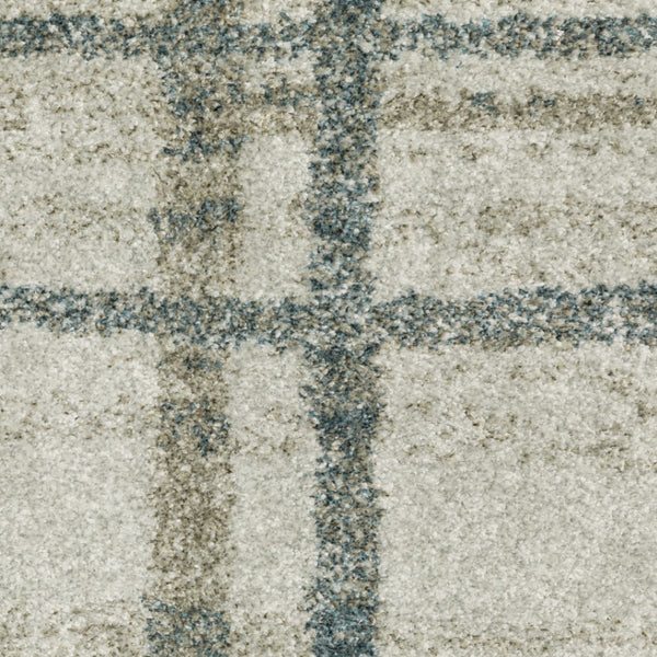 HomeRoots 8' Beige and Blue Geometric Distressed Runner Rug for Modern Spaces – Durable, Stylish, Easy Care 5' X 8' 508145