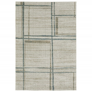 HomeRoots 8' Beige and Blue Geometric Distressed Runner Rug for Modern Spaces – Durable, Stylish, Easy Care 7' X 10' 508146