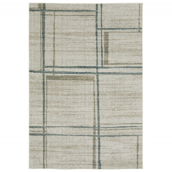 HomeRoots 8' Beige and Blue Geometric Distressed Runner Rug for Modern Spaces – Durable, Stylish, Easy Care 7' X 10' 508146