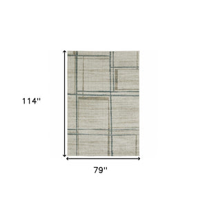 HomeRoots 8' Beige and Blue Geometric Distressed Runner Rug for Modern Spaces – Durable, Stylish, Easy Care 7' X 10' 508146