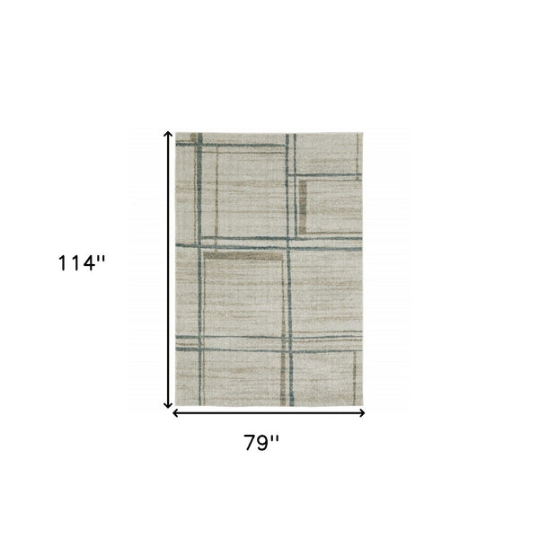 HomeRoots 8' Beige and Blue Geometric Distressed Runner Rug for Modern Spaces – Durable, Stylish, Easy Care 7' X 10' 508146