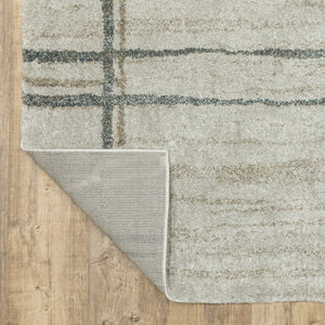 HomeRoots 8' Beige and Blue Geometric Distressed Runner Rug for Modern Spaces – Durable, Stylish, Easy Care 7' X 10' 508146
