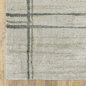 HomeRoots 8' Beige and Blue Geometric Distressed Runner Rug for Modern Spaces – Durable, Stylish, Easy Care 7' X 10' 508146
