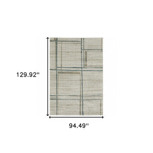 HomeRoots 8' Beige and Blue Geometric Distressed Runner Rug for Modern Spaces – Durable, Stylish, Easy Care 8' X 11' 508147