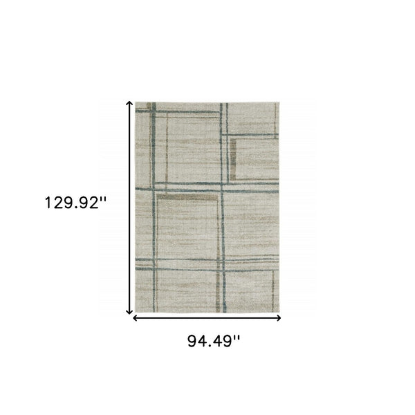HomeRoots 8' Beige and Blue Geometric Distressed Runner Rug for Modern Spaces – Durable, Stylish, Easy Care 8' X 11' 508147