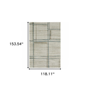 HomeRoots 8' Beige and Blue Geometric Distressed Runner Rug for Modern Spaces – Durable, Stylish, Easy Care 10' X 13' 508148