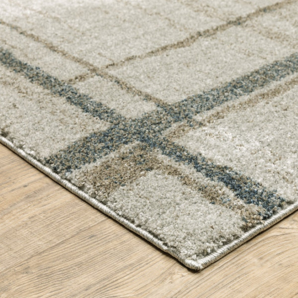 HomeRoots 8' Beige and Blue Geometric Distressed Runner Rug for Modern Spaces – Durable, Stylish, Easy Care 10' X 13' 508148