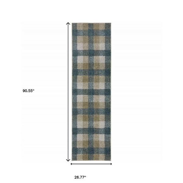 HomeRoots 8' Tan and Gray Geometric Runner Rug – Stylish Abstract Design for Hallways, Durable & Stain-Resistant 2'3" x 7'6" 508149