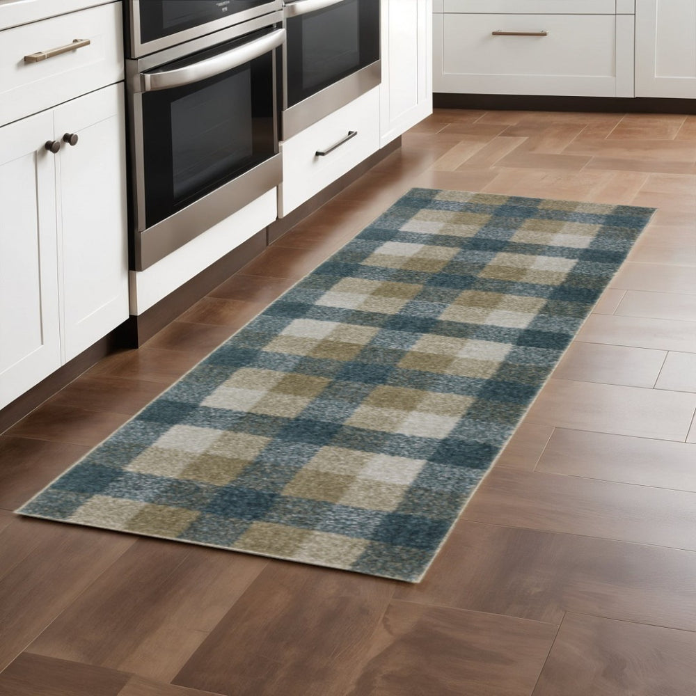 HomeRoots 8' Tan and Gray Geometric Runner Rug – Stylish Abstract Design for Hallways, Durable & Stain-Resistant 2'3" x 7'6" 508149
