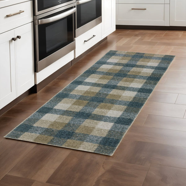 HomeRoots 8' Tan and Gray Geometric Runner Rug – Stylish Abstract Design for Hallways, Durable & Stain-Resistant 2'3" x 7'6" 508149