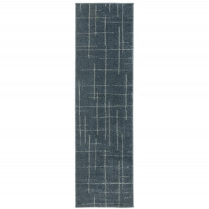 HomeRoots 8' Bold Blue and Gray Geometric Runner Rug - Modern Design, Stain Resistant, Ideal for Hallways 2'3" x 7'6" 508155