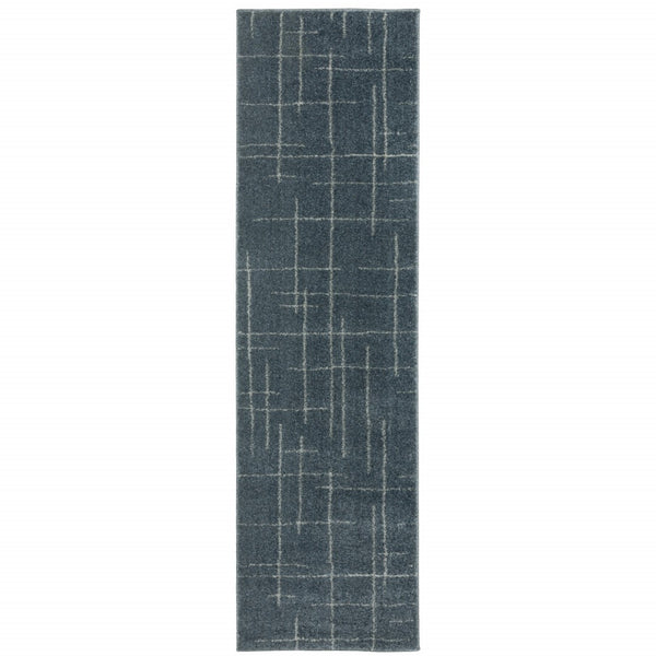 HomeRoots 8' Bold Blue and Gray Geometric Runner Rug - Modern Design, Stain Resistant, Ideal for Hallways 2'3" x 7'6" 508155
