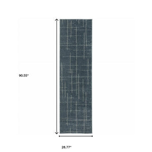 HomeRoots 8' Bold Blue and Gray Geometric Runner Rug - Modern Design, Stain Resistant, Ideal for Hallways 2'3" x 7'6" 508155