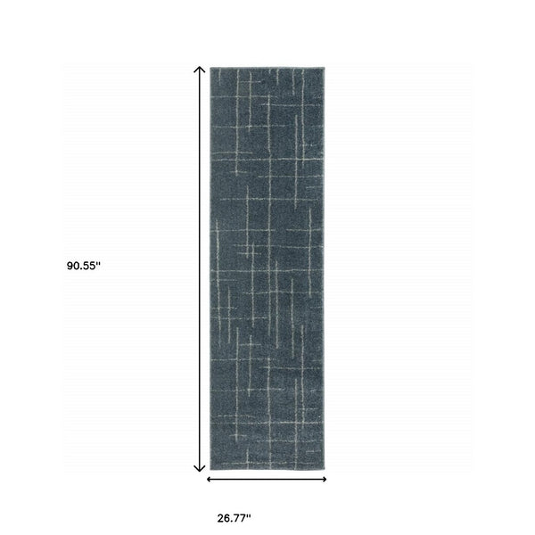 HomeRoots 8' Bold Blue and Gray Geometric Runner Rug - Modern Design, Stain Resistant, Ideal for Hallways 2'3" x 7'6" 508155