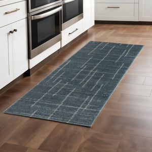 HomeRoots 8' Bold Blue and Gray Geometric Runner Rug - Modern Design, Stain Resistant, Ideal for Hallways 2'3" x 7'6" 508155