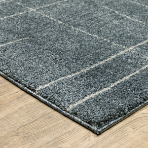 HomeRoots 8' Bold Blue and Gray Geometric Runner Rug - Modern Design, Stain Resistant, Ideal for Hallways 2'3" x 7'6" 508155