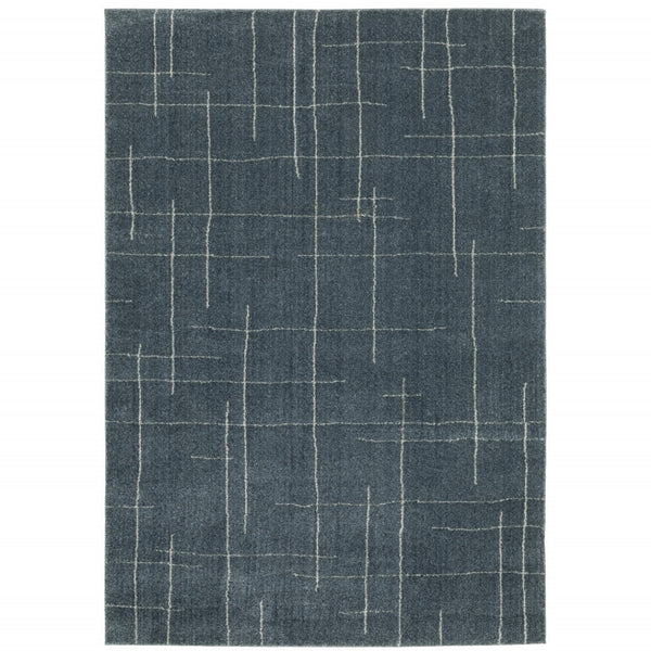 HomeRoots 8' Bold Blue and Gray Geometric Runner Rug - Modern Design, Stain Resistant, Ideal for Hallways 3' x 5' 508156
