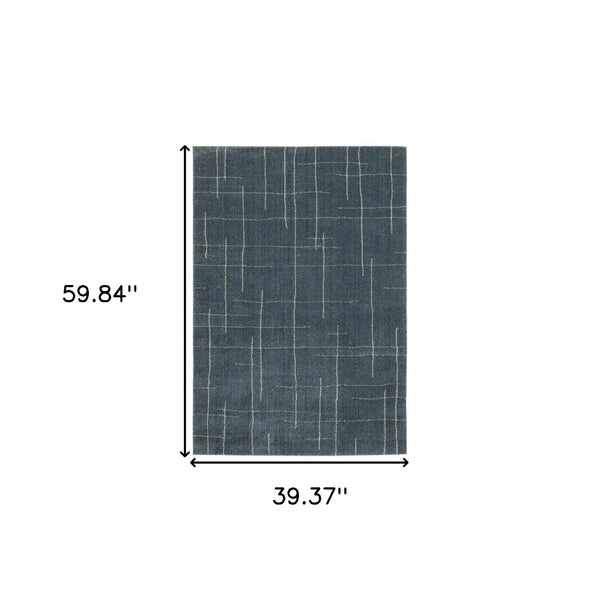 HomeRoots 8' Bold Blue and Gray Geometric Runner Rug - Modern Design, Stain Resistant, Ideal for Hallways 3' x 5' 508156