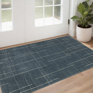 HomeRoots 8' Bold Blue and Gray Geometric Runner Rug - Modern Design, Stain Resistant, Ideal for Hallways 3' x 5' 508156