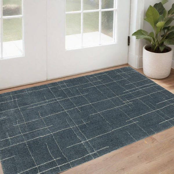HomeRoots 8' Bold Blue and Gray Geometric Runner Rug - Modern Design, Stain Resistant, Ideal for Hallways 3' x 5' 508156