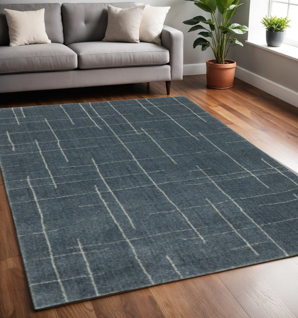 HomeRoots 8' Bold Blue and Gray Geometric Runner Rug - Modern Design, Stain Resistant, Ideal for Hallways 5' X 8' 508157