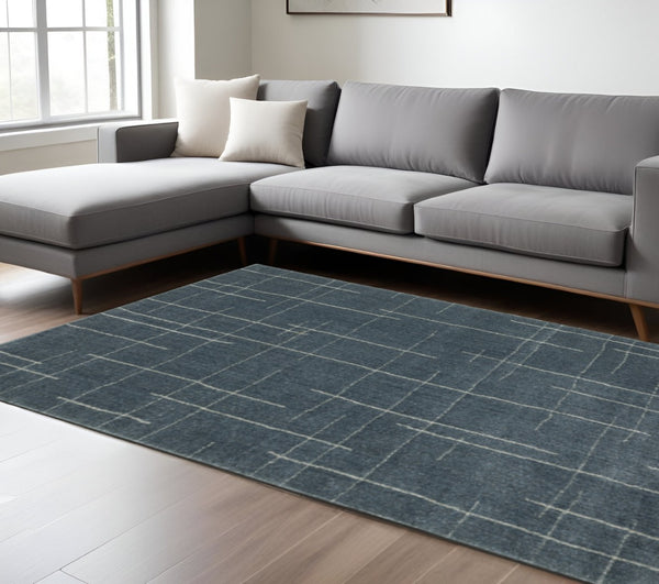HomeRoots 8' Bold Blue and Gray Geometric Runner Rug - Modern Design, Stain Resistant, Ideal for Hallways 7' X 10' 508158