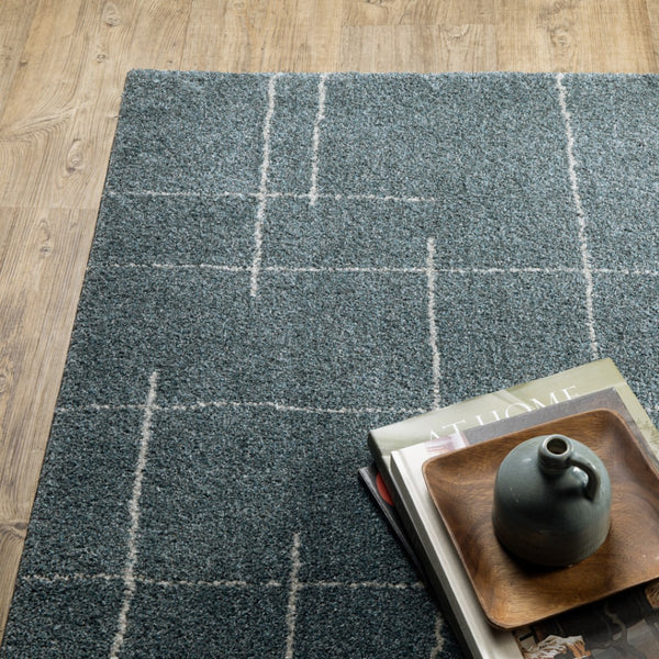 HomeRoots 8' Bold Blue and Gray Geometric Runner Rug - Modern Design, Stain Resistant, Ideal for Hallways 7' X 10' 508158