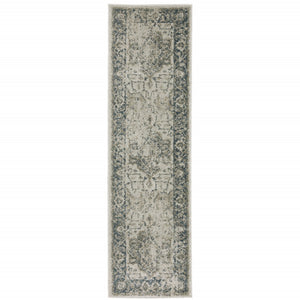 HomeRoots 8' Oriental Distressed Runner Rug in Beige and Blue – Vintage Charm for High-Traffic Spaces 2'3" x 7'6" 508161