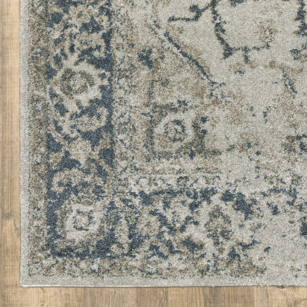 HomeRoots 8' Oriental Distressed Runner Rug in Beige and Blue – Vintage Charm for High-Traffic Spaces 2'3" x 7'6" 508161