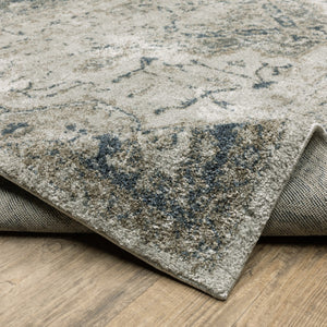 HomeRoots 8' Oriental Distressed Runner Rug in Beige and Blue – Vintage Charm for High-Traffic Spaces 2'3" x 7'6" 508161