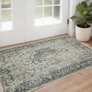 HomeRoots 8' Oriental Distressed Runner Rug in Beige and Blue – Vintage Charm for High-Traffic Spaces 3' x 5' 508162