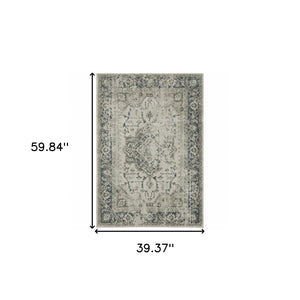 HomeRoots 8' Oriental Distressed Runner Rug in Beige and Blue – Vintage Charm for High-Traffic Spaces 3' x 5' 508162