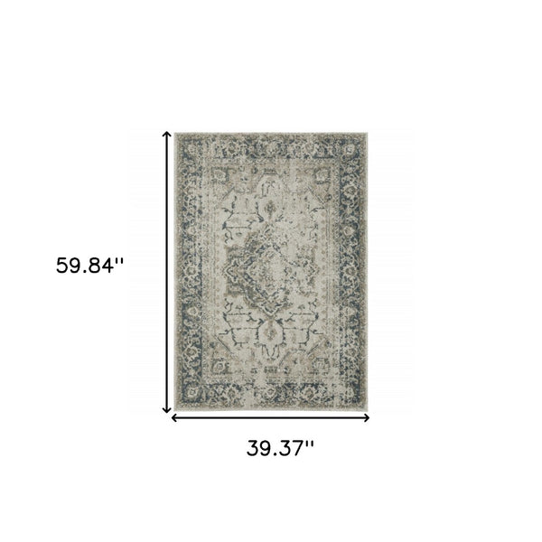 HomeRoots 8' Oriental Distressed Runner Rug in Beige and Blue – Vintage Charm for High-Traffic Spaces 3' x 5' 508162