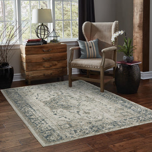 HomeRoots 8' Oriental Distressed Runner Rug in Beige and Blue – Vintage Charm for High-Traffic Spaces 3' x 5' 508162