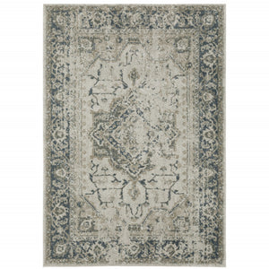 HomeRoots 8' Oriental Distressed Runner Rug in Beige and Blue – Vintage Charm for High-Traffic Spaces 5' X 8' 508163