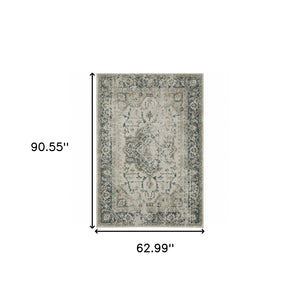 HomeRoots 8' Oriental Distressed Runner Rug in Beige and Blue – Vintage Charm for High-Traffic Spaces 5' X 8' 508163
