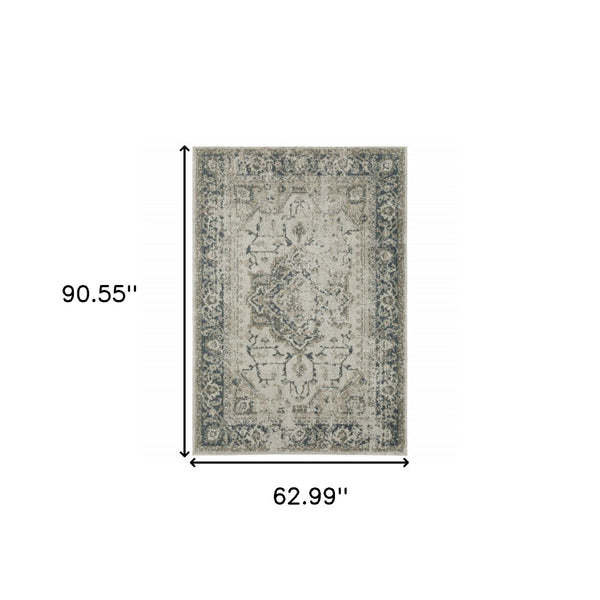 HomeRoots 8' Oriental Distressed Runner Rug in Beige and Blue – Vintage Charm for High-Traffic Spaces 5' X 8' 508163