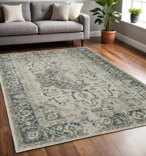 HomeRoots 8' Oriental Distressed Runner Rug in Beige and Blue – Vintage Charm for High-Traffic Spaces 5' X 8' 508163