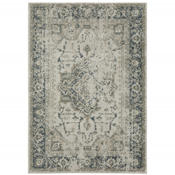 HomeRoots 8' Oriental Distressed Runner Rug in Beige and Blue – Vintage Charm for High-Traffic Spaces 7' X 10' 508164