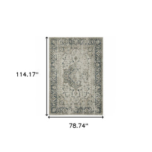 HomeRoots 8' Oriental Distressed Runner Rug in Beige and Blue – Vintage Charm for High-Traffic Spaces 7' X 10' 508164