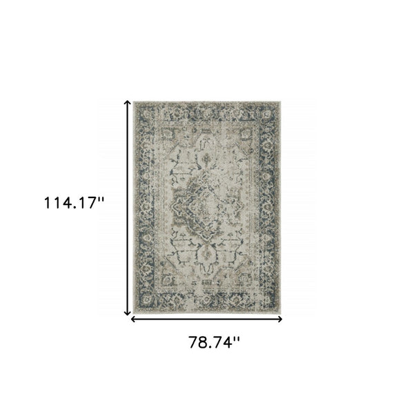 HomeRoots 8' Oriental Distressed Runner Rug in Beige and Blue – Vintage Charm for High-Traffic Spaces 7' X 10' 508164