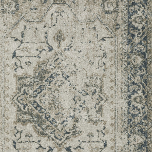 HomeRoots 8' Oriental Distressed Runner Rug in Beige and Blue – Vintage Charm for High-Traffic Spaces 7' X 10' 508164