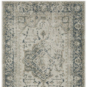 HomeRoots 8' Oriental Distressed Runner Rug in Beige and Blue – Vintage Charm for High-Traffic Spaces 7' X 10' 508164