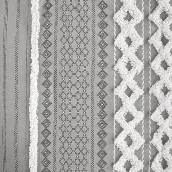 English Elm Cotton Imani Printed Chenille Comforter Set Full/Queen — Mid-Century Geometric Texture, OEKO-TEX Certified, Soft breathable cotton Gray 21.65 L x 22.83 W x 10.63 H B035128799