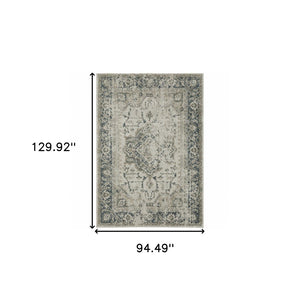 HomeRoots 8' Oriental Distressed Runner Rug in Beige and Blue – Vintage Charm for High-Traffic Spaces 8' X 11' 508165