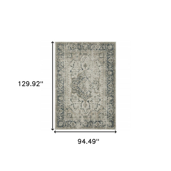 HomeRoots 8' Oriental Distressed Runner Rug in Beige and Blue – Vintage Charm for High-Traffic Spaces 8' X 11' 508165