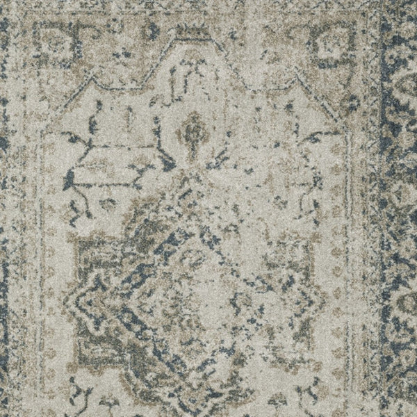 HomeRoots 8' Oriental Distressed Runner Rug in Beige and Blue – Vintage Charm for High-Traffic Spaces 8' X 11' 508165