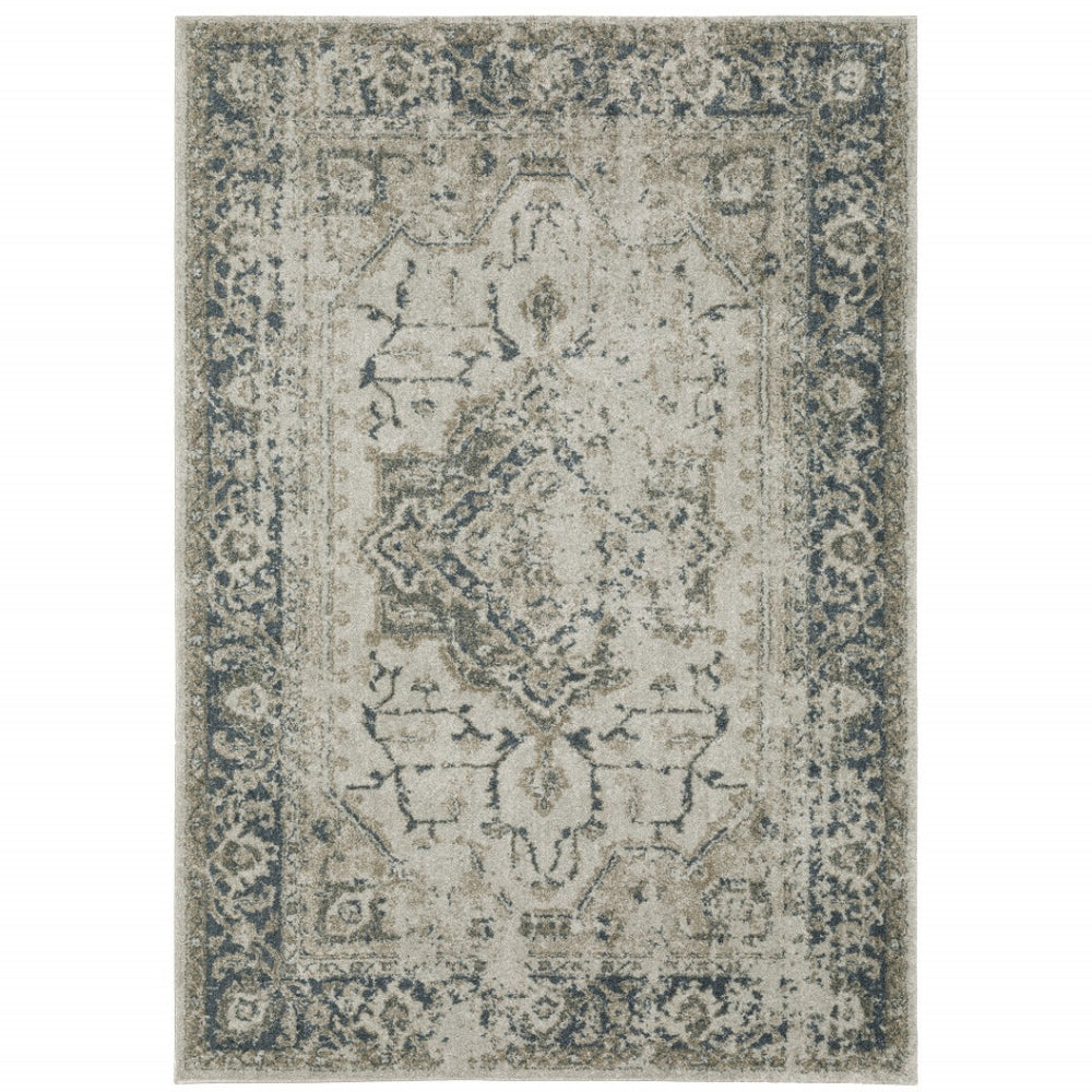 HomeRoots 8' Oriental Distressed Runner Rug in Beige and Blue – Vintage Charm for High-Traffic Spaces 10' X 13' 508166