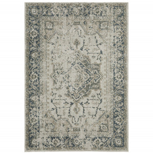 HomeRoots 8' Oriental Distressed Runner Rug in Beige and Blue – Vintage Charm for High-Traffic Spaces 10' X 13' 508166
